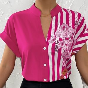 Pink half and half stripe blouse